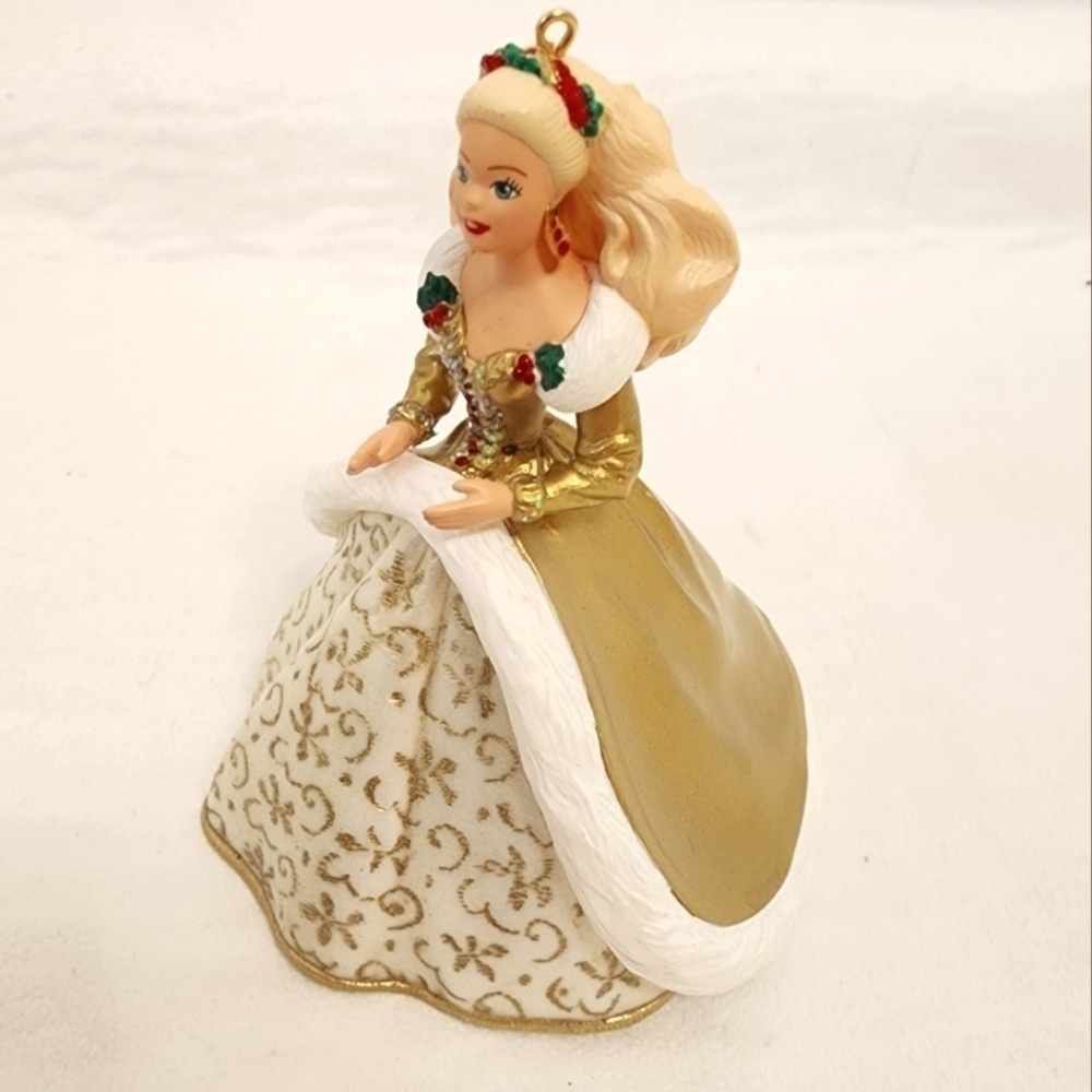 Vintage Holiday Barbie Gold & White Dress Christmas Ornament 1994